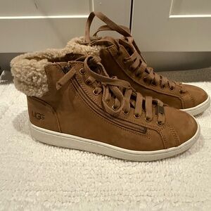 UGG Tan High-Top Sneakers with Shearling Trim